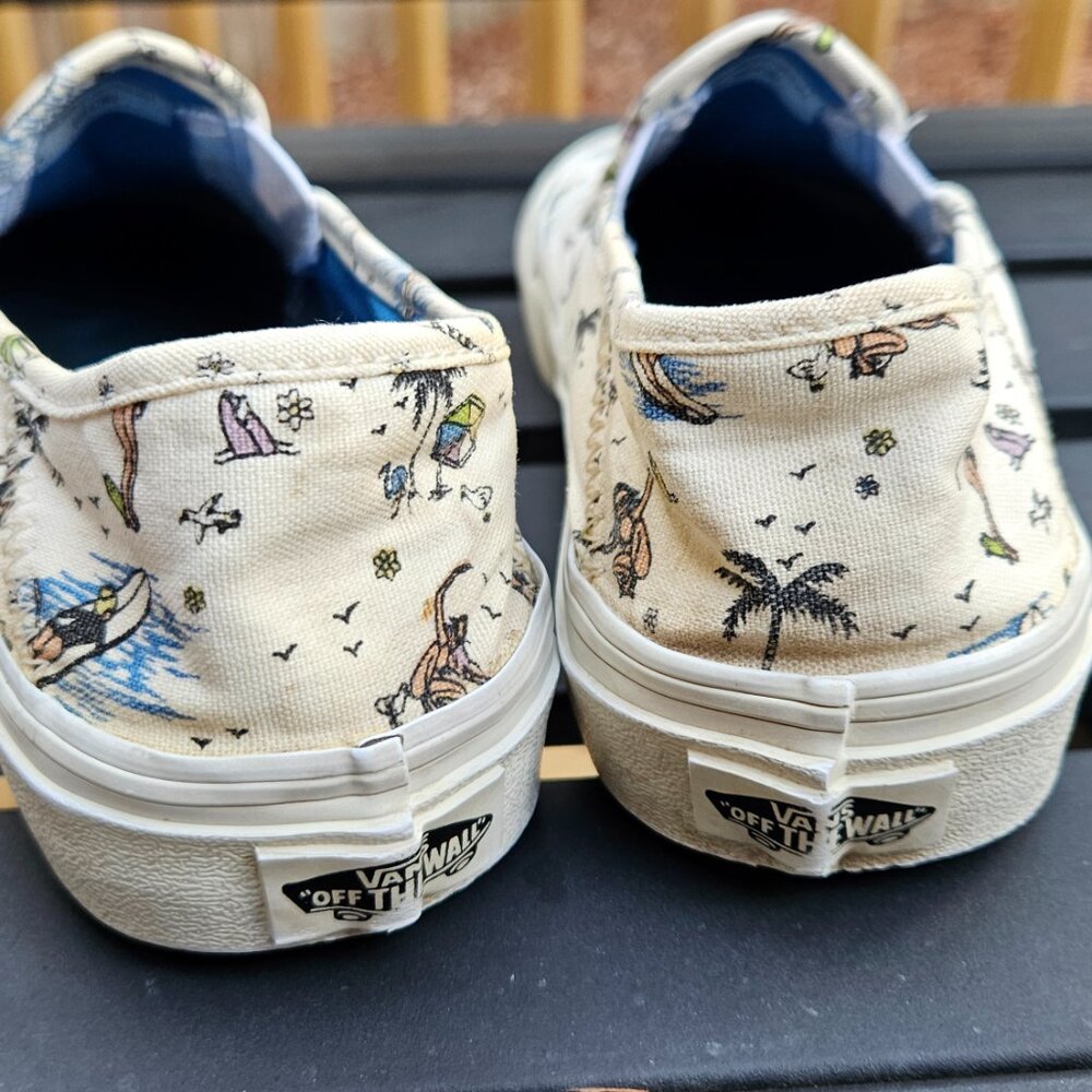 Vans "Off The Wall" Slip-ons - Surfer design - Blue Ultracush insole RARE?  Wm 7 - Picture 4 of 7